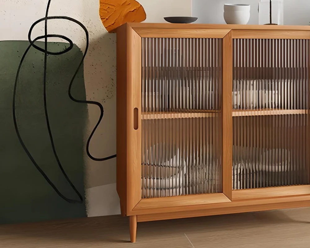 wood sideboard with glass doors