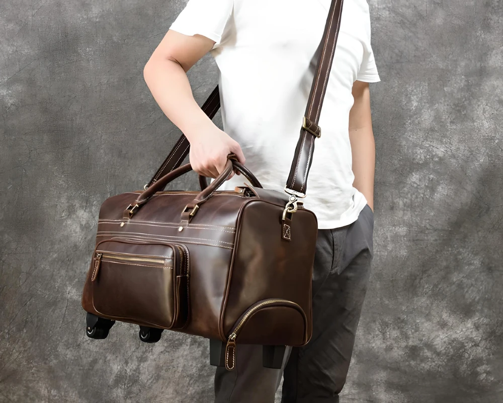 leather rolling carry on